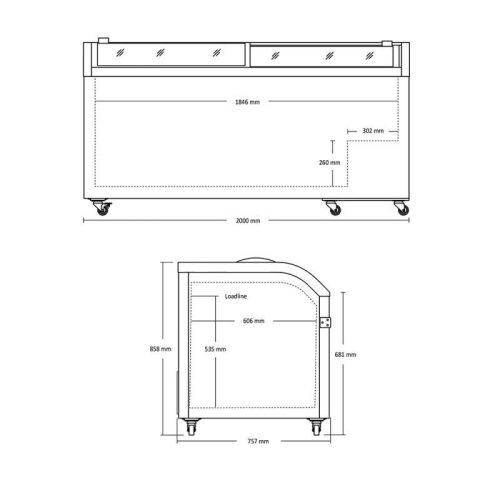 XS 802 E - Csúszó üvegtetős fagyasztóláda